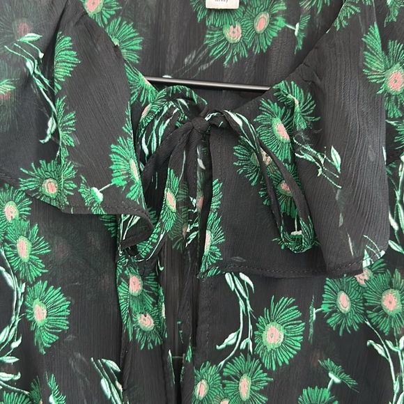 Topshop Blouse sheer black with green and pink flowers size 8 long sleeve - Picture 3 of 9
